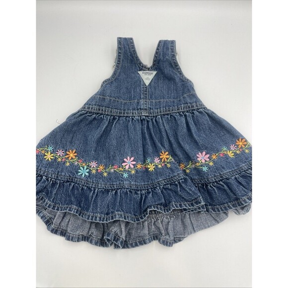 OshKosh BGosh Genuine Floral Embroidered Overalls Dress Skirt Vestbak Girls 3 Mo - Picture 8 of 11